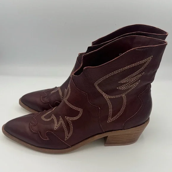 Chinese Laundry Fiona Ankle Western Cowgirl Leather Boots Intricate Stitching - Picture 5 of 12